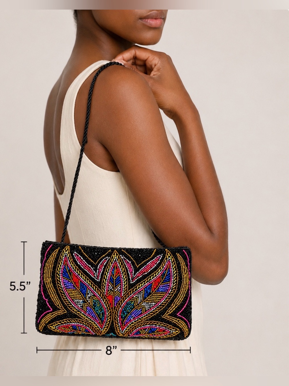 Beautiful Hand-Beaded La Regale Evening Bag – Multicolor Floral Pattern – NWOT